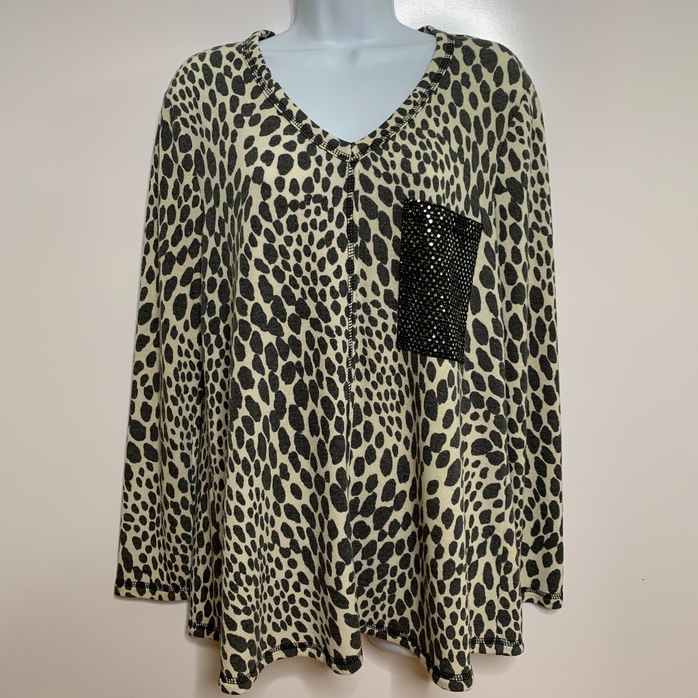 Women Animal Print Gray Beige LongSleeve w pocket